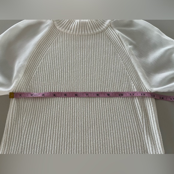 French Connection - Melody Mixed Media Mock Neck Sheer Sleeve White Top - Medium - Picture 6 of 10